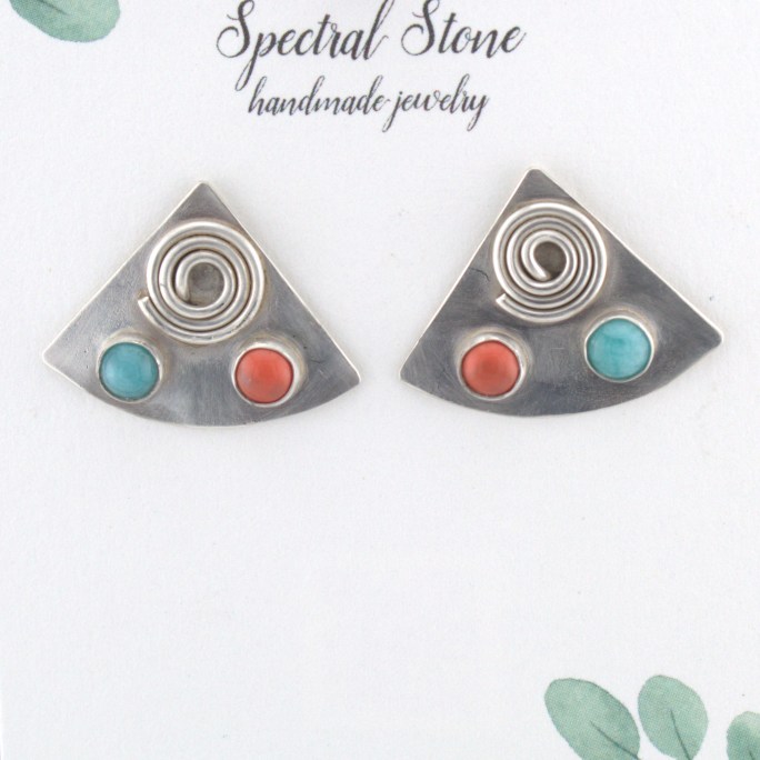 coral and amazonite earrings sterling silver