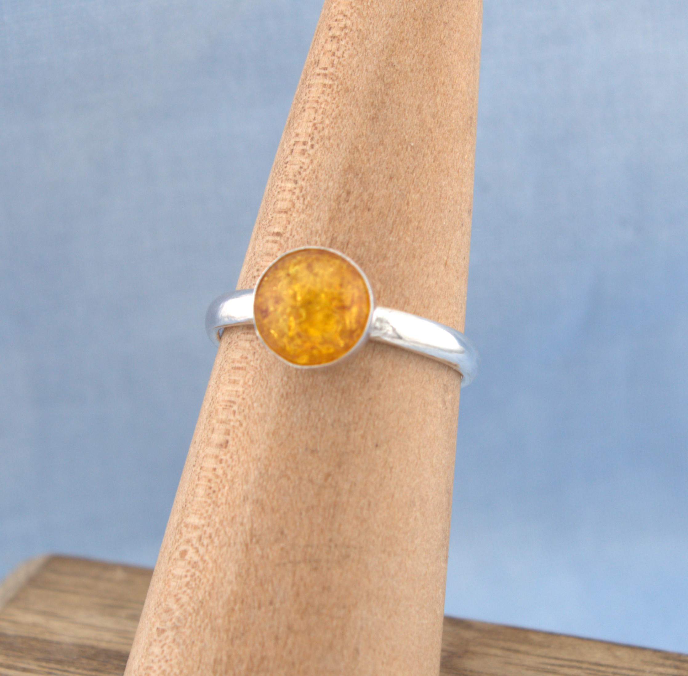 amber ring in sterling silver
