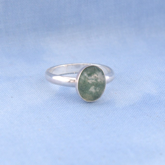 green moss agate ring in sterling silver