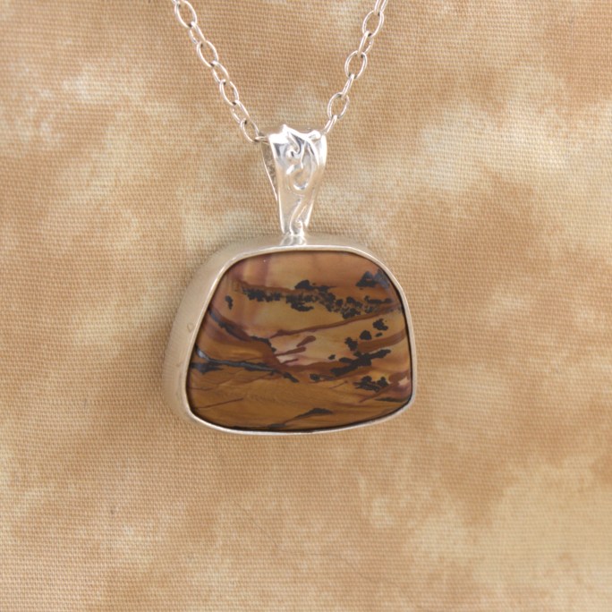 Indian paint stone pendant in sterling silver
