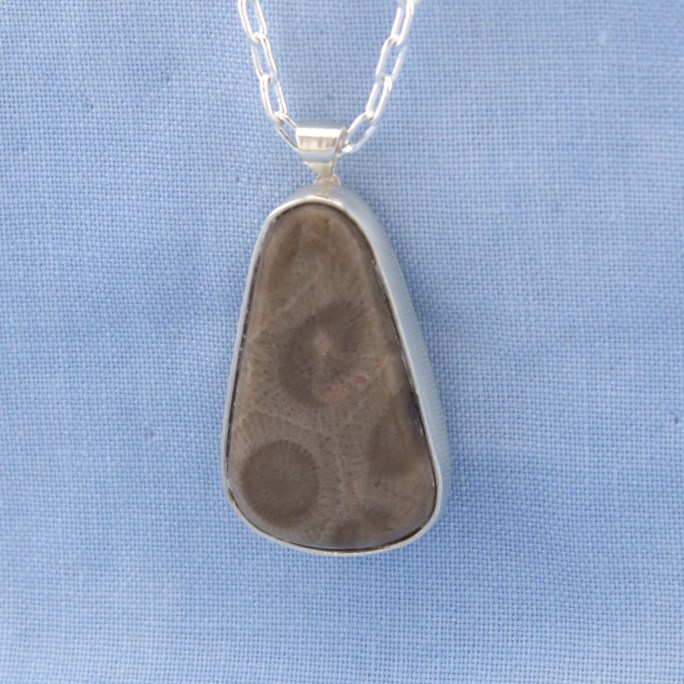 Petoskey stone pendant in sterling silver