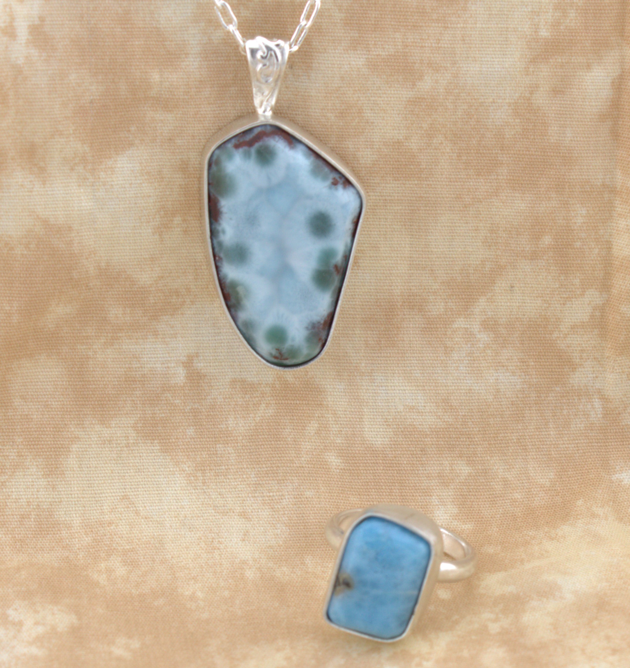 Larimar jewelry set in sterling silver