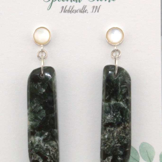 seraphinite earrings with mother of pearl accent stones in sterling silver