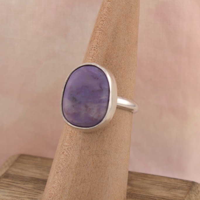 purple jade ring in sterling silver