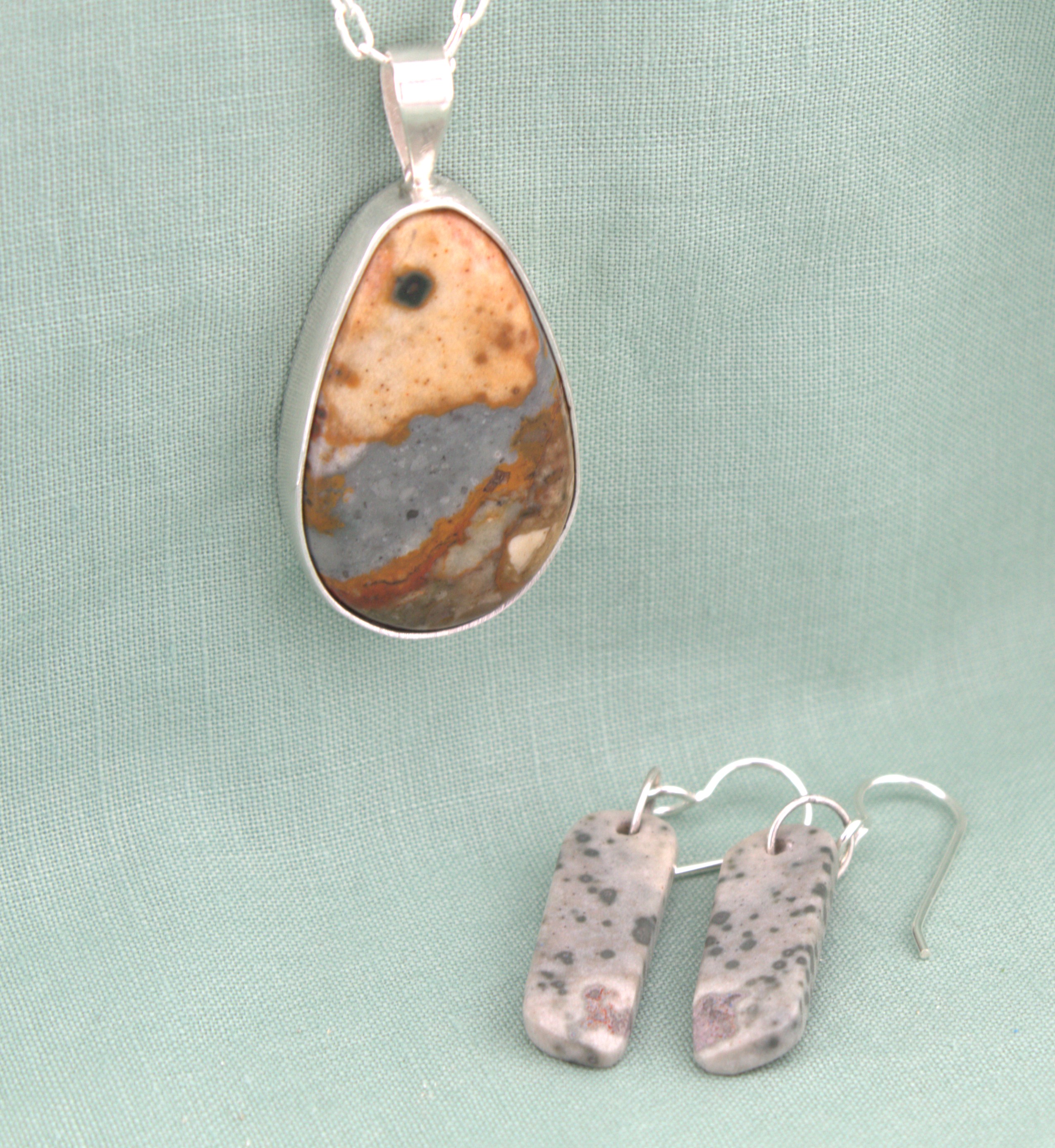 rocky butte picture jasper earrings in sterling silver with pendant