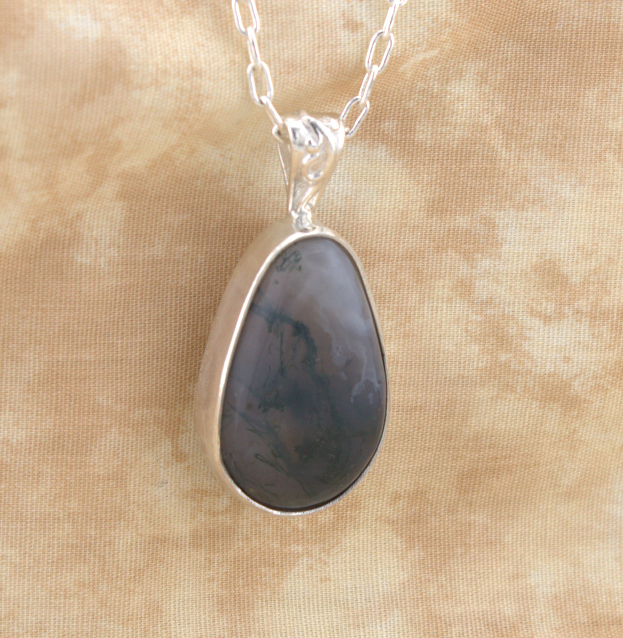 green moss agate pendant in sterling silver
