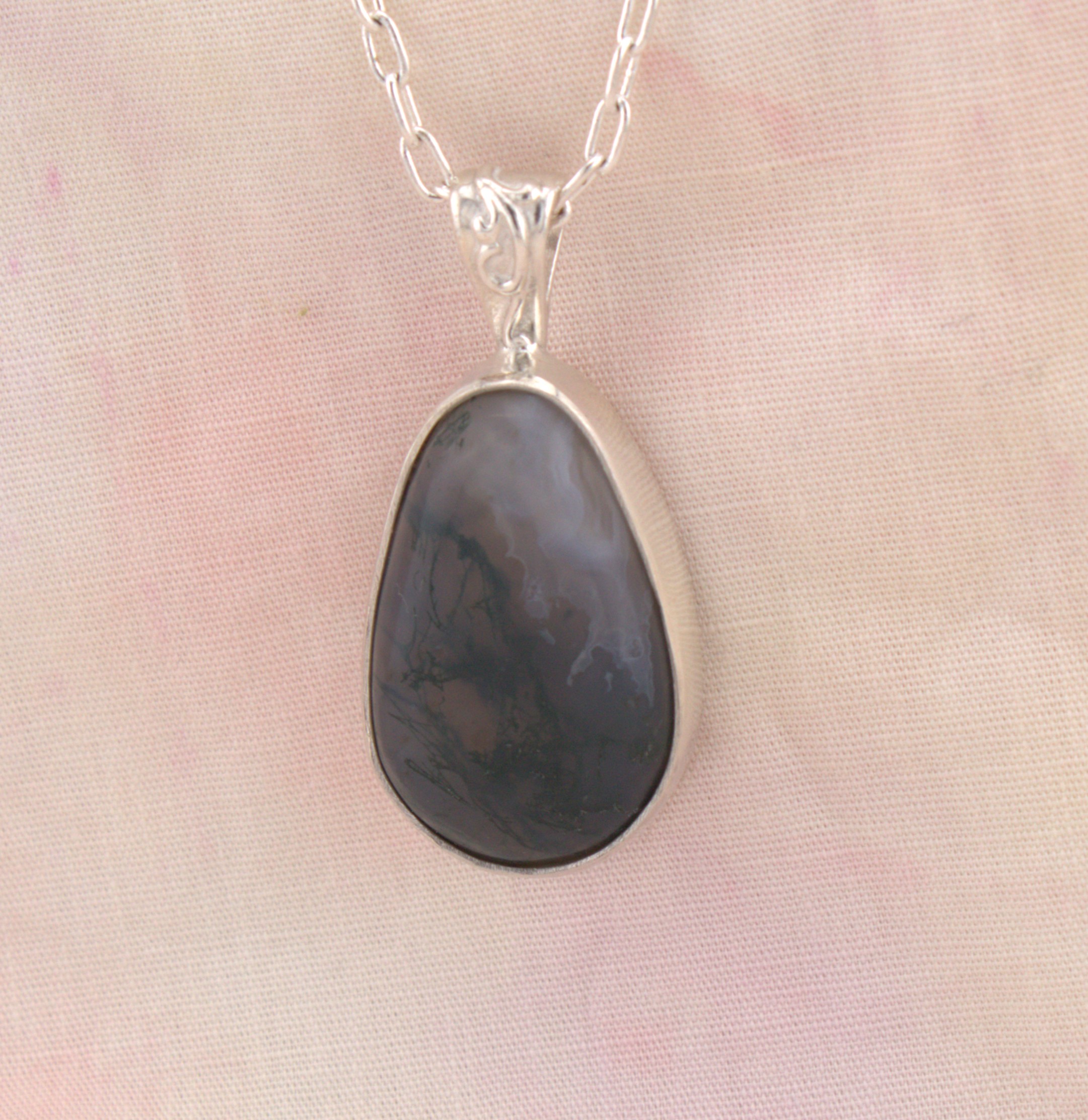 green moss agate pendant in sterling silver