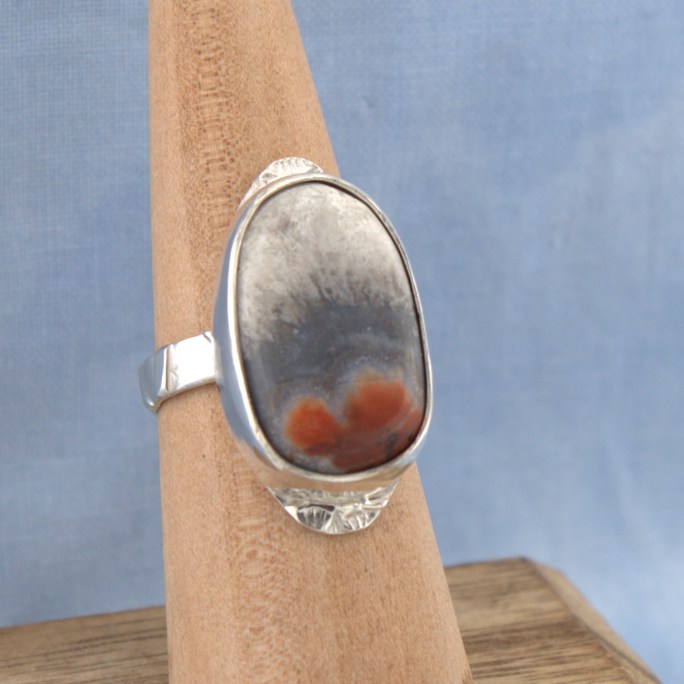 crazy lace agate ring in sterling silver