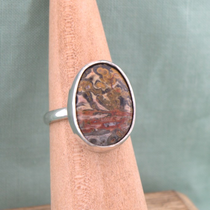 leopard skin rhyolite ring in sterling silver