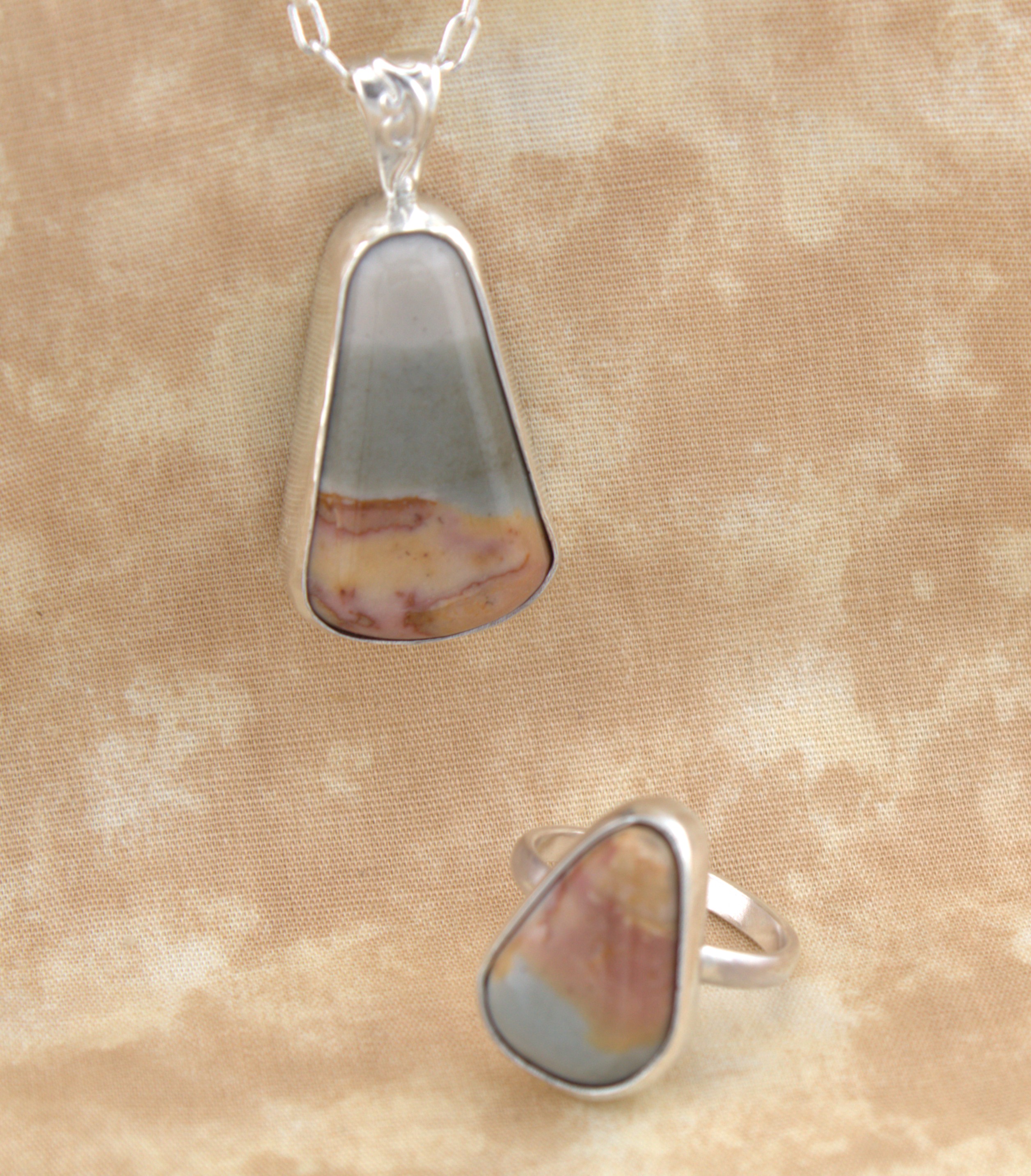 polychrome jasper pendant in sterling silver with ring