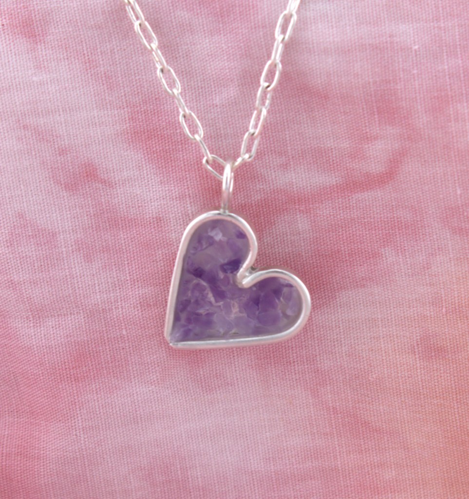 sterling silver heart pendant with amethyst