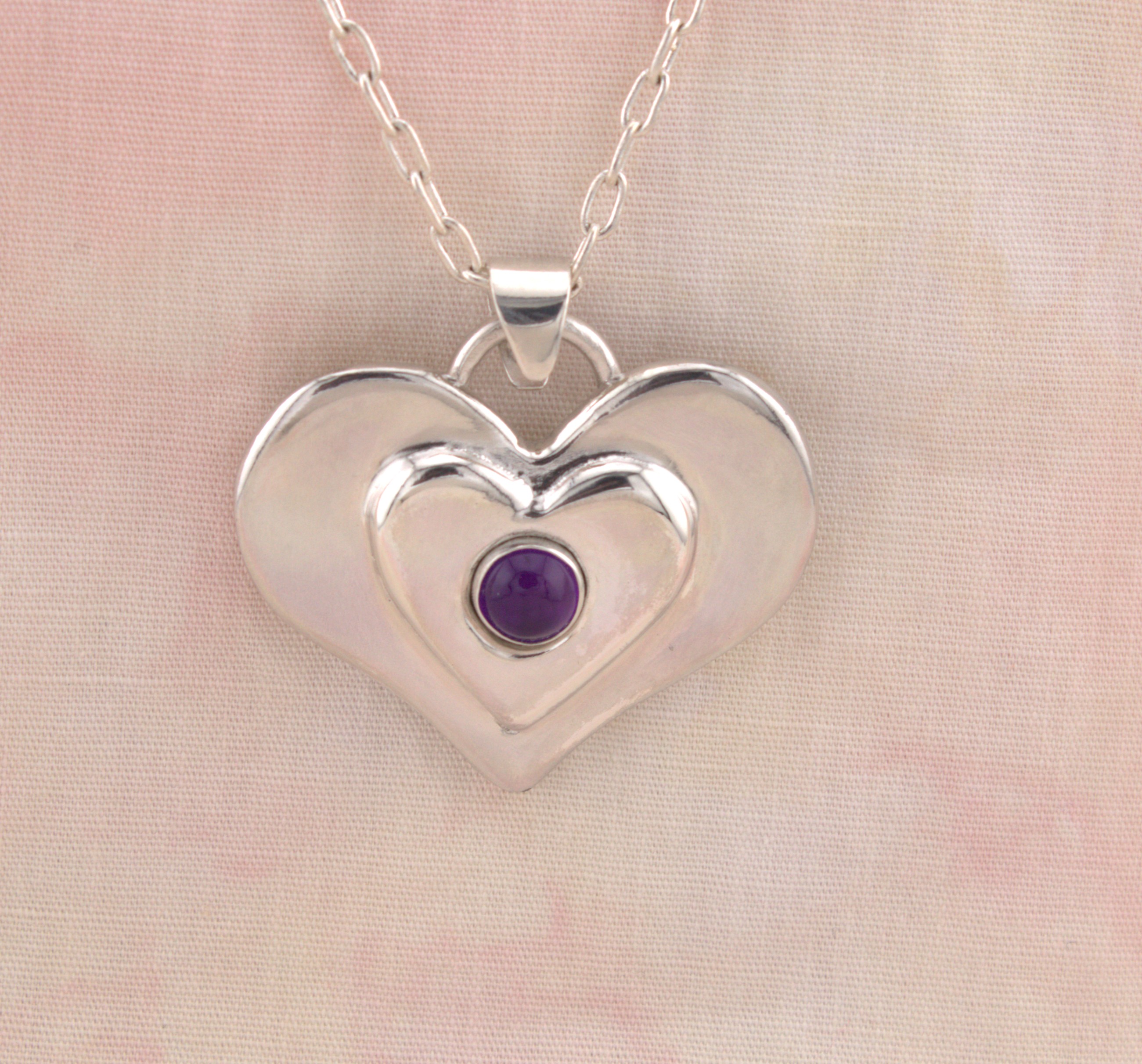sterling silver heart with amethyst pendant