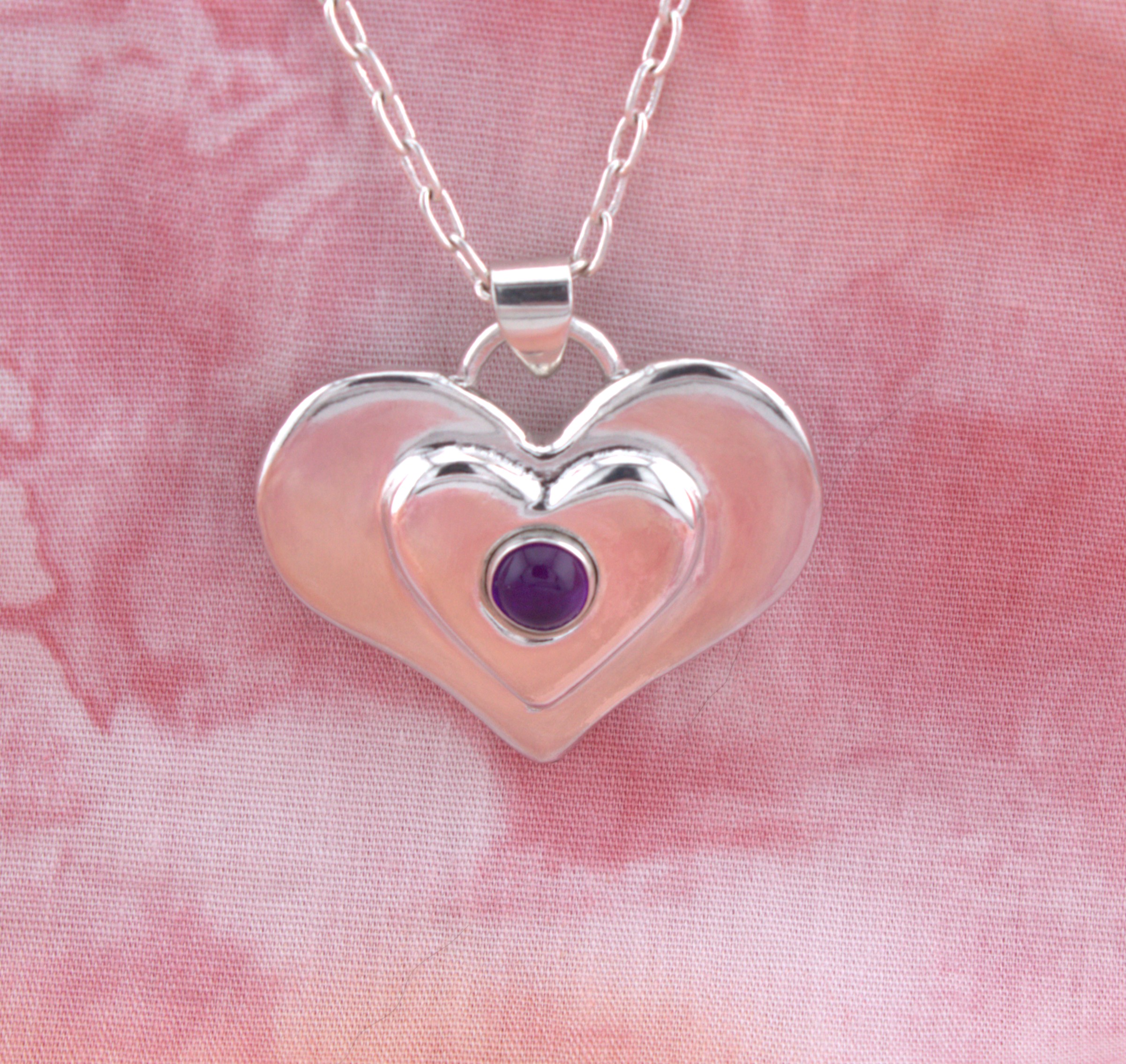 sterling silver heart with amethyst pendant
