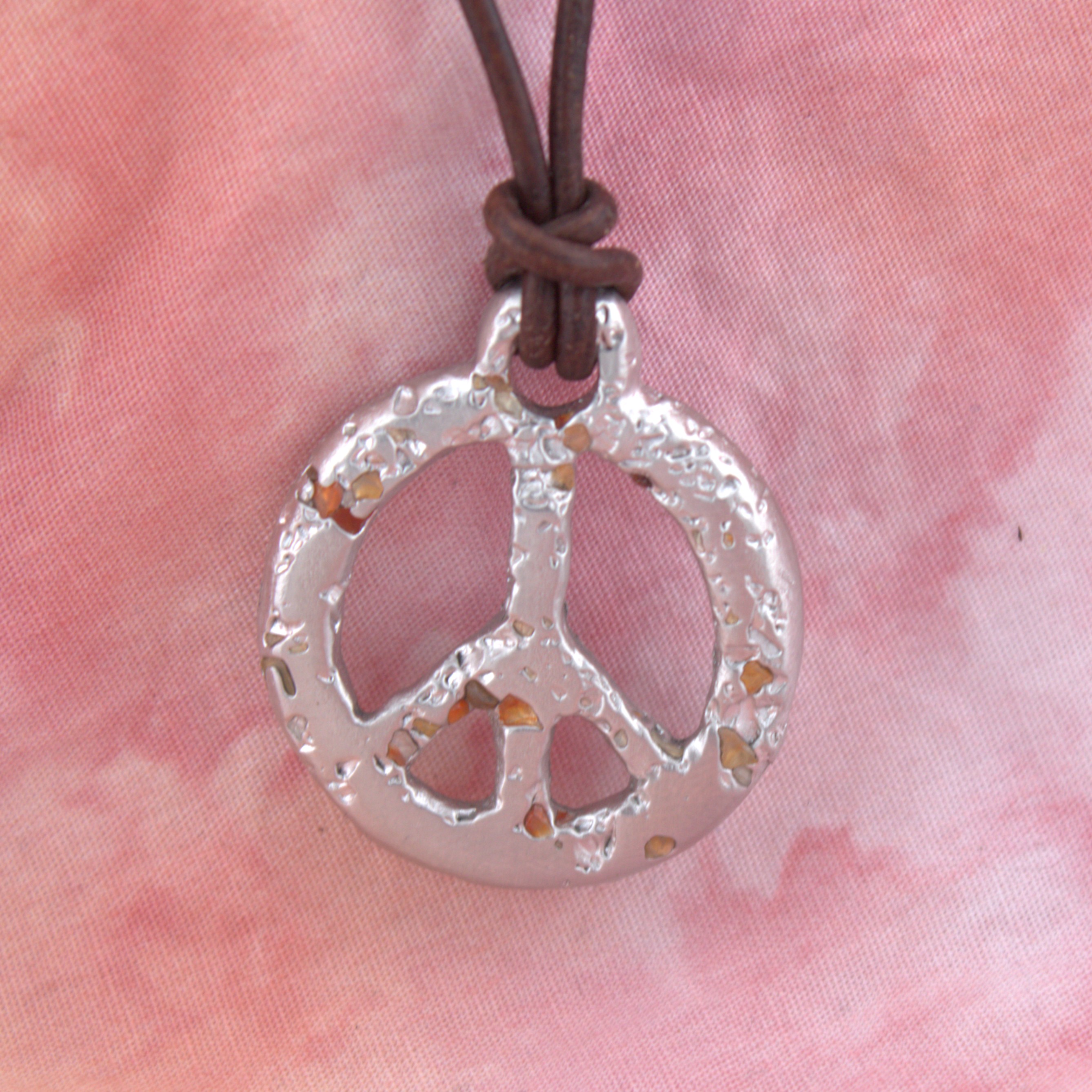 Pewter Peace Pendant Carnelian